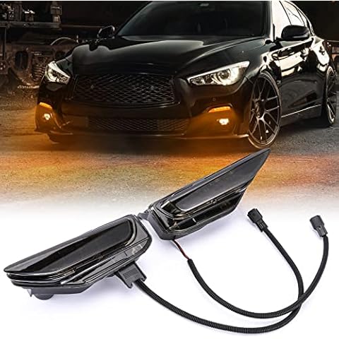 ALAVENTE Front Bumper LED Car Turn Signal Light Fog Lamp Flowing Flashing Dynamic Sequential Blink Amber Compatible with Infiniti Q50 Sport Model 2014-2019 Left Right Assembly Cover