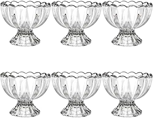 Lawei 6 Pack Glass Dessert Bowls - 5 Oz Glass Ice Cream Cups Mini Trifle Footed Dessert Bowls for Dessert, Sundae, Ice Cream, Salad, Cocktail, Condiment, Trifle