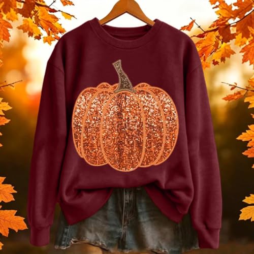 Pumpkin Sweatshirt Women Sequin Oversized Crewneck Halloween Sweatshirts - image 3