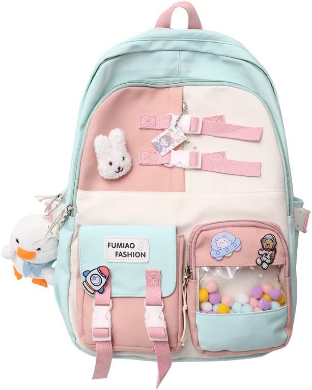 Cute Kawaii Backpack for Girl Boys, Back To School Gift Shoulder Bags Backpack Aesthetic Laptop Schoolbag for Teens(Green)