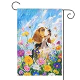 Beagle Spring Garden Flag Summer Floral Dog Yard Banner Flowers 12x18 Double Sided for Outside Small Outdoor Landscape Flags