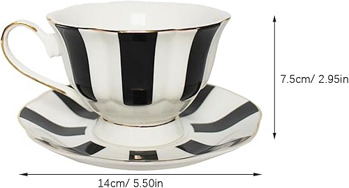 Miniatura 2 de UPKOCH Juego de 1 elegante juego de café a cuadros, taza de cerámica en blanco y negro, vajilla de porcelana de estilo europeo para café, té,