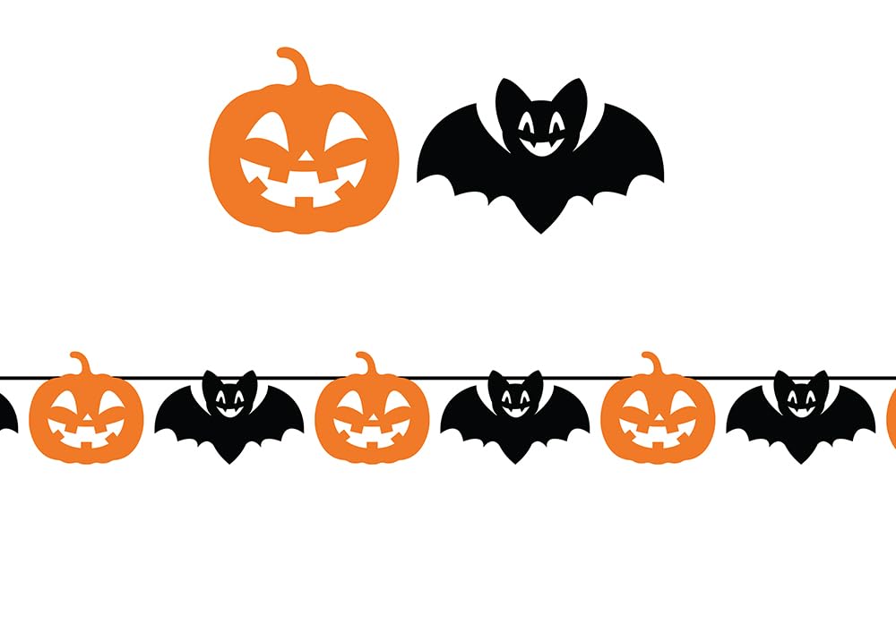 FIESTAS GUIRCA | Bat and Pumpkin Garland (300 cm) - Halloween and Themed Party Decoration - Ideal for Celebrations and Events - Decorative Accessory - Orange and Black