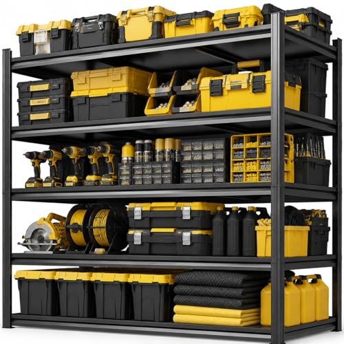FlyDzrewt Metal Garage Shelving Unit, Heavy Duty Garage Storage Shelves, Adjustable Shelf for Warehouse, Kitchen, Basement, Double-Layer Columns (72 x 36 x 18in, 5 Tier)