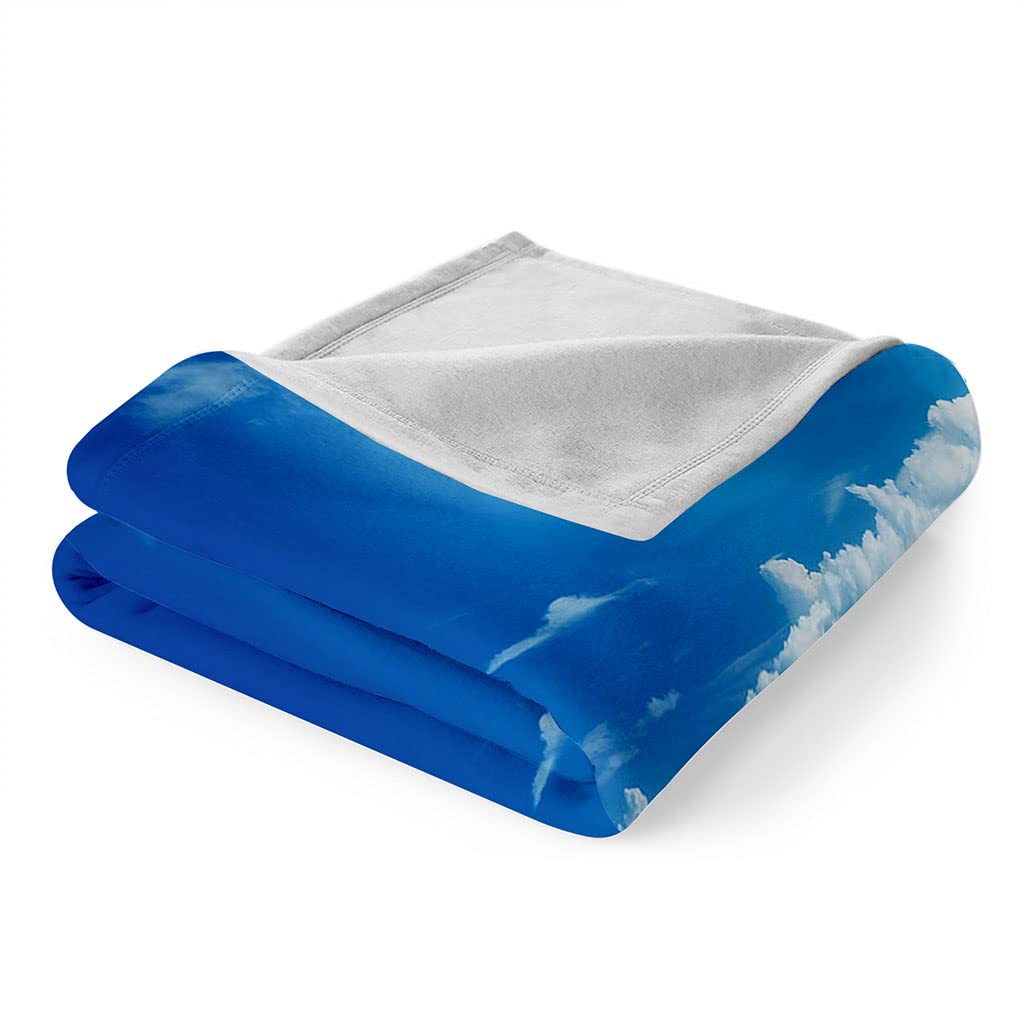 Manta De Franela De Microfibra 150X200Cm Manta De Felpa Suave Para Sofá Cama 3D Cielo Azul Y Paisaje Marino De Nubes Blancas. Impresión Patrón Manta Polar Invierno Gruesa Y Esponjosa Caliente Trans