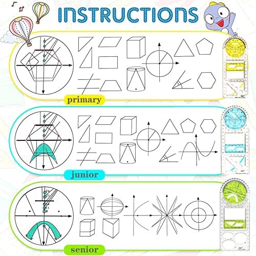 Multifunctional Geometric Ruler, Mathematics Drawing Ruler Geometric Drawing Template Measuring Draft Rulers for Senior Student School Office (Suit)