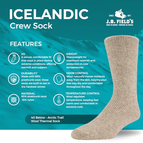 Image of J.B. Field's -40 Below Arctic Trail Thermal Winter Socks for Hiking, Trekking & Outdoor Activity, 85% Preshrunk Wool