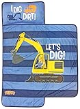 Blippi Truck Stripes Nap Mat - Built-in Pillow and Blanket - Super Soft Microfiber Kids'/Toddler/Children's Bedding, Ages 3-5 (Official Blippi Product)
