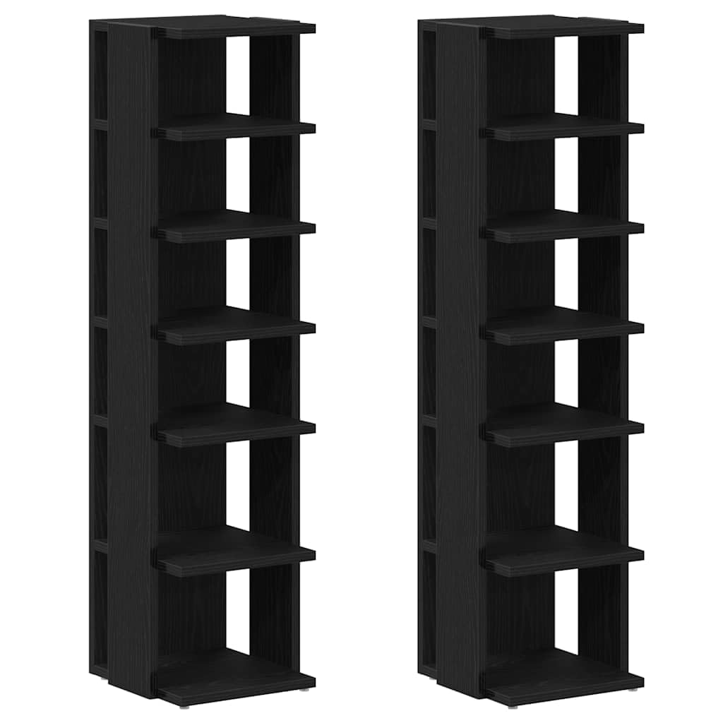 Schuhschrank 2er Set Schwarz Eichen-Optik 25x27x102 cm | Kompakter Schuhorganizer mit 6 Fächern für Flur und Schlafzimmer. Aus robustem Holzwerkstoff mit stabiler Oberplatte.