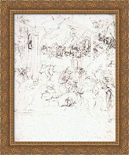 Design For The Adoration Of The Magi 20x24 Gold Ornate Wood Framed Canvas Art by Leonardo da Vinci