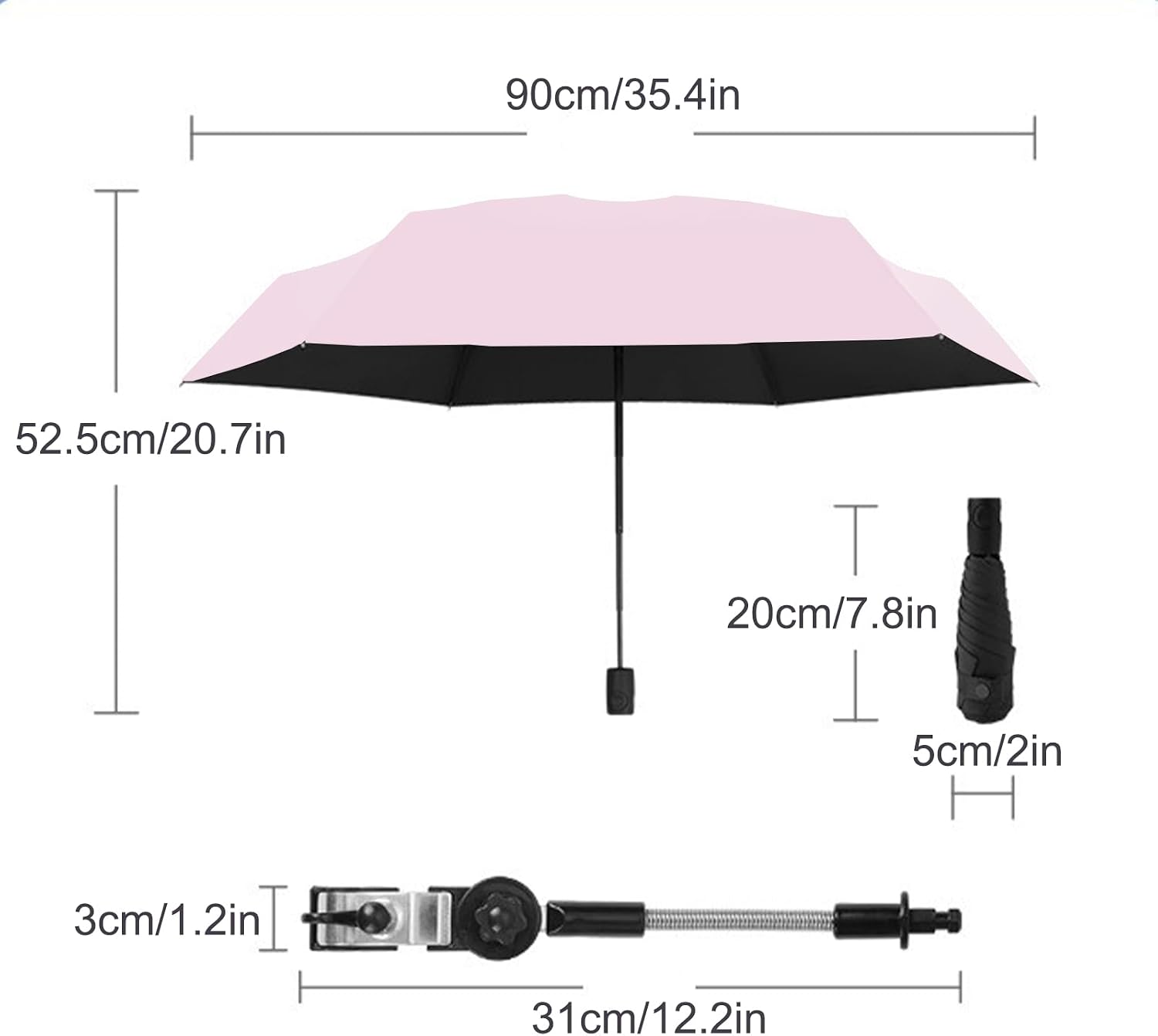 IUIBMI Golf Umbrella with Adjustable Universal Clamp, Portable Chair Umbrella UV Protection Sun Shade Umbrella Clip on Parasol for Beach Chairs, Strollers, Wheelchairs, Golf Carts(#2)