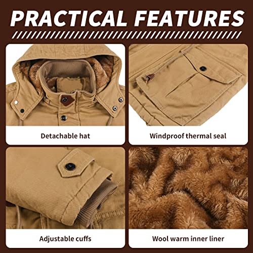 Dr.cyril Mens Jacket Winter Casual Fleece Lined Cotton Thick Military Tactical Hooded Work Coats With Cargo Pockets， Khaki Xl #TOP4