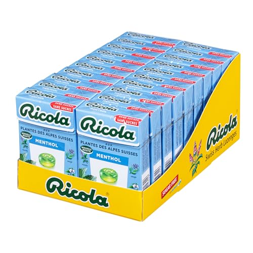 Ricola -20 Boîtes de 50g - Bonbons aux Plantes Suisses - Parfum Menthol - Bienfaisant et Extra Frais - Sans Sucres -