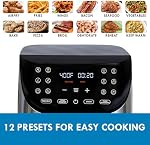Kenmore 8 Qt Air Fryer 1700W 12 Presets Digital Touch Screen Stainless Steel Family Size Nonstick Basket Easy Cleanup Dishwasher Safe OilLess Cooking