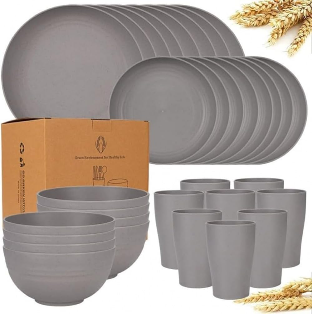 SLLS 麦わら食器セット 割れない ディナープレート お椀 コップ 電子レンジ・食洗機対応 再利用可能 ナチュラル 環境に優しい