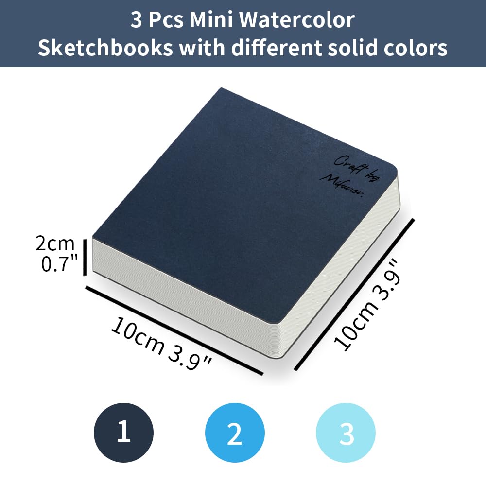 PLIGREAT Set 3 Mini Album Per Acquerello 6x6 Cm - Carta 300g, Copertina In Tessuto - Taccuino Portatile Da Viaggio
