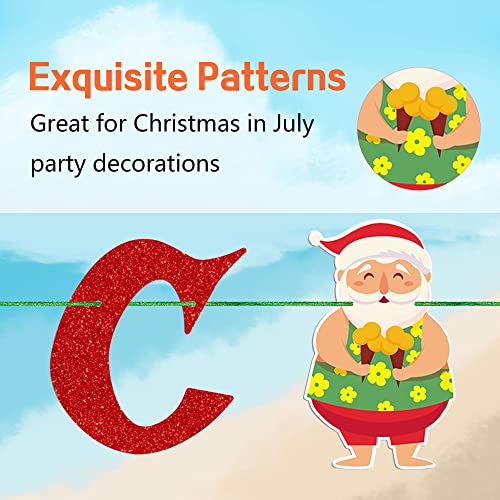 Lucleag Christmas In July Banner, Glitter Banner With Santa Claus Snowman Summer Beach For Christmas Party Decor, Hawaii Christmas Photo Props Backdrops For Christmas In July Party Supplies Gifts #TOP6
