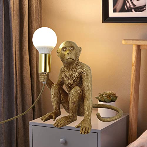 Jorunhe Bedside Table Lamp, Resin Monkey Table Lamp, Creative Desk Lamp Lighting Fixture For Living Room, Bedroom, Office, And College Dorm (Gold) #TOP7
