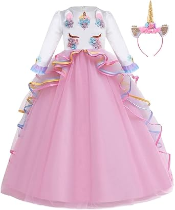 MYRISAM Unicorn Costume Princess Birthday Pageant Party Dance Performance Christmas Fancy Dress Up Long Sleeve Tulle Outfits