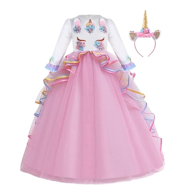 MYRISAM Niñas Disfraz de Carnaval Princesa Vestido de Manga Larga Unicornio para Chicas Cumpleaños de Boda…