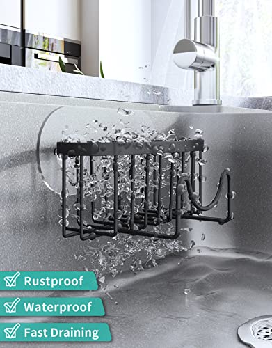 Hapirm Multifunctional Sponge Holder With Unique M-Shaped, Two Installation Methods Kitchen Sink Organizer, Rustproof Stainless Steel Sink Caddy For Sponge, Brush, Sink Stopper And Scraper -Black #TOP2