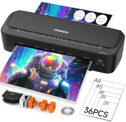 Image of Laminator Machine, 11 in 1 Laminating Never Jam Technology with 36 Laminating Sheets, 9 Inch Thermal Laminator A4 Laminating Machine Hot & Cold Mode for Home Office School Black