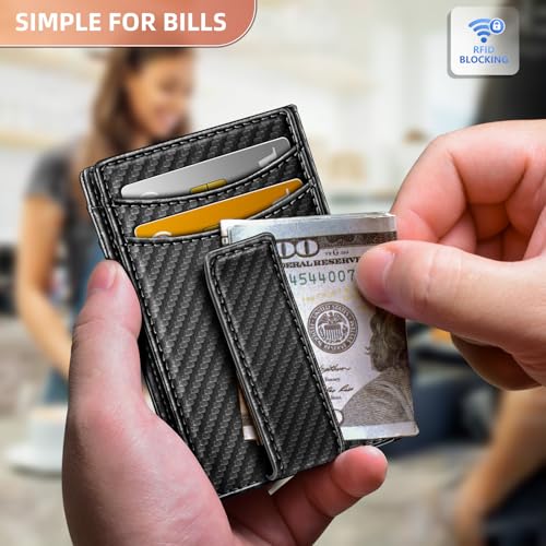 Magnetic Closure Slim Wallet-Genuine Leather Front Pocket Wallet for Men,RFID Blocking,Holds 12 Cards and Money Clip4