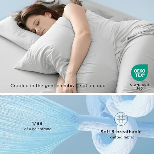 Bedsure Cooling Pillow Cases, Zipper Pillow Cases Queen Size Set of 2, Cool Pillowcases for Hot Sleepers & Night Sweats, Soft & Breathable Cold Pillow Covers for Hair & Skin, Gift, Grey, 20x30 Inches