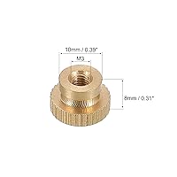 Vista 2 de uxcell Tuercas moleteadas para pulgar, 5 tuercas moleteadas de latón M3 x D10mm x H8mm con collar de cabeza alta con agujero ciego moleteado