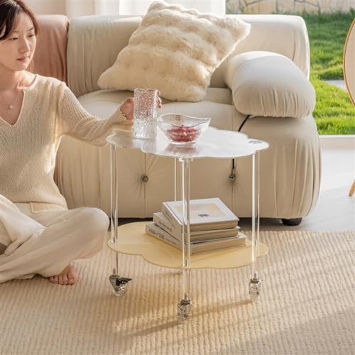 Table Basse Cloud en Acrylique à Double Couche avec Chariot de Rangement Mobile - 4