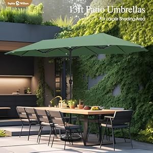 Sophia william 13ft large patio umbrella outdoor double sided rectangle market triple umbrella heavy duty 99 uv protection fade resistant base included  urban country home decor