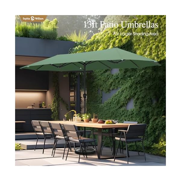 Sophia william 13ft large patio umbrella outdoor double sided rectangle market triple umbrella heavy duty 99 uv protection fade resistant base included  urban country home decor