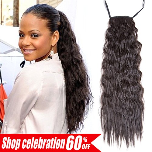 AMELI Kinky Straight Synthetic Ponytail Clip in Hair Extensions One Piece Soft Silky for Women Fashion and Beauty (24inch, 1B#)