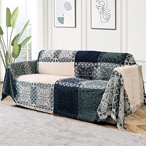 Turquoize Boho Couch Cover Bohemian Cotton Sofa Cover Sofa Throw Cover For Couches Washable Sectional Sofa Couch Covers For Dogs Feature Hippie Chenille Jacquard Fabric (71"X 118",X-Large, Aqua Beige) #TOP10