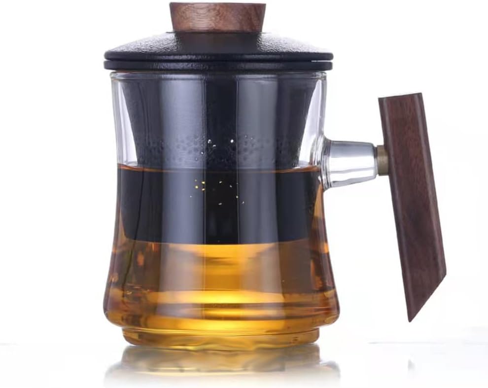 Glass Tea Cup with Infuser and Lid, Tea Mug Set with Tea Steeper Beverage Drinkware (350ml-lbh)