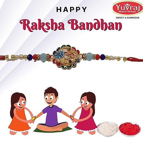 Image of Yuvraj Rakhi with Sweets Couple Rakhi (Bhaiya or Bhabhi) 2 kids rakhi Rasgulla 1 kg pack mithai gift pack