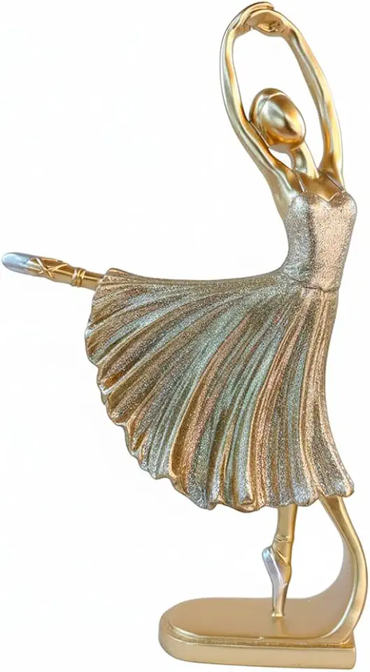 Estátua Bailarina 24cm Dourada Resina Decorativa Dança Clássica Balé Arte Elegante Decoração Premium