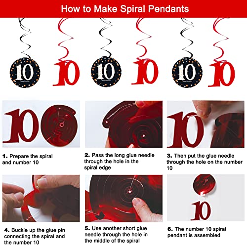 10Th Birthday Decorations For Boys Girls, Red Black 10Th Birthday Party Supplies For 10 Years Old Kids Bday Decor Tenth Balloons Happy Birthday Banner Number 10 And Confetti Balloons Spiral Pendants #TOP6