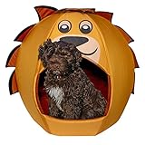 Maccabi Art Lion Theme Dog Bed - Cute Igloo Style Pet Bet - Fits Medium Dogs, Puppies, Cats - Pillow Insert with Plush Lined Interrior, Non-Slip Igloo Design - 25 x 25 x 22