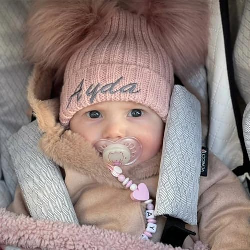 Personalized Baby Hats,Custom Name Double Pom Pom Beanie Hat Knitted Beanies Hat for Toddler Kids Boys Grils Custom Baby Hat Christmas Newborn Winter Hat Multicoloured4