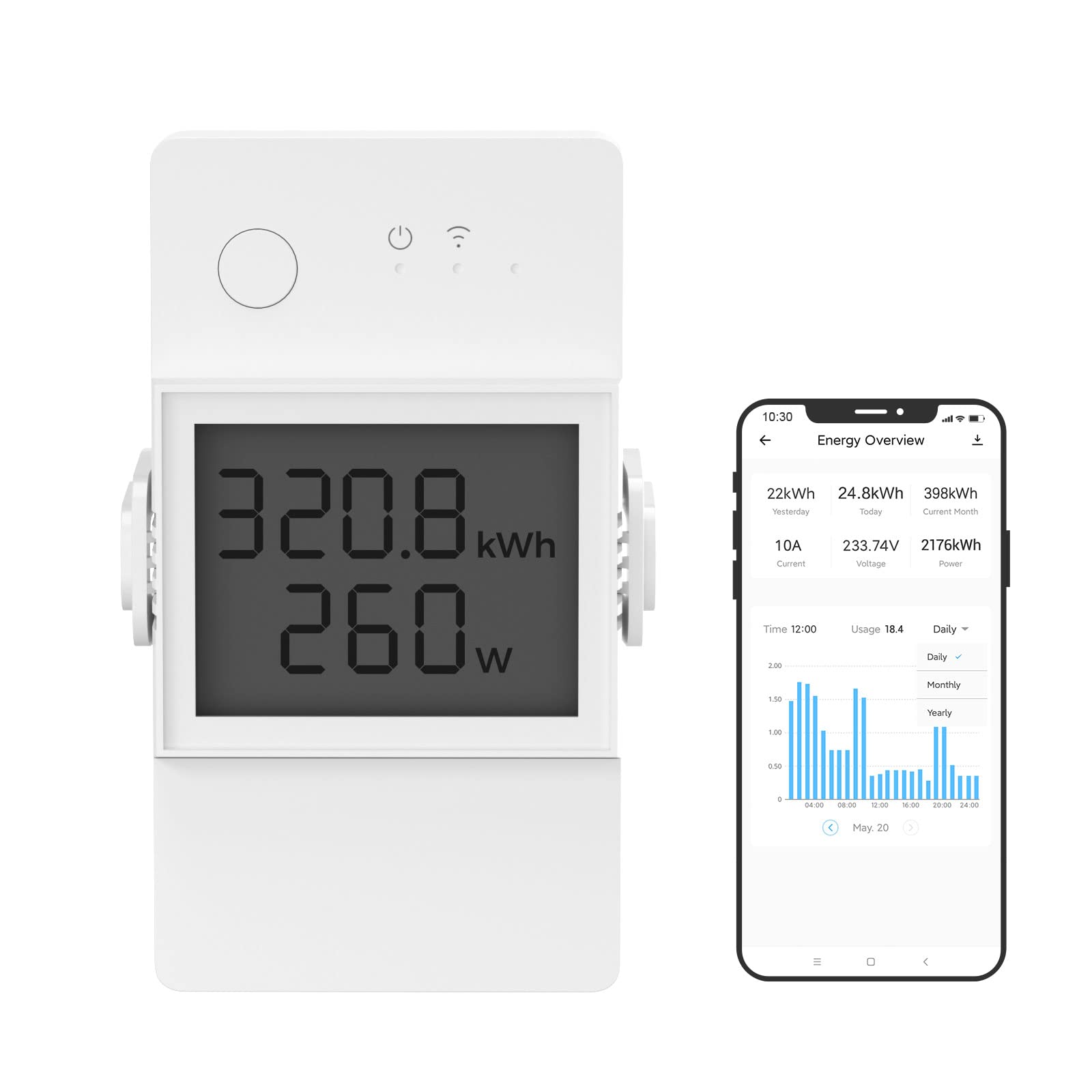 SONOFF SONOFF POW320D Elite Smart Schalter mit Leistungsmesser, 20A WiFi Smart Switch LCD Digitalenergiezähler, Überlastschutz Strommessgerät Kompatibel mit Alexa/Google Home