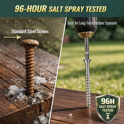 Image of #10 x 2-1 /2 inch Stainless Steel Wood Screws - 304 Stainless Steel Exterior Deck Screws (300 PCS), Corrosion & Rust Resistant, T25 Torx Flat Head for Outdoor Wood,Fence & Marine (3 Driver Bits Included)