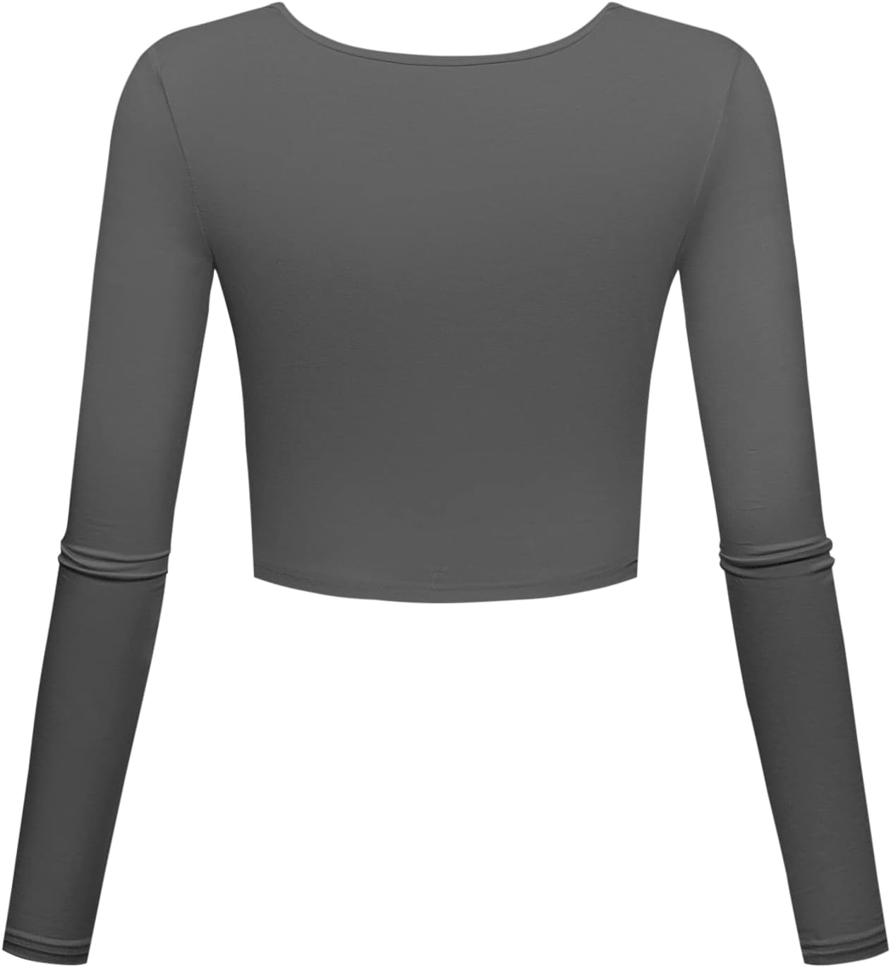 Long Sleeve Crop Tops for Women Workout Basic Clothes for Teen Ladies Fitted Slim Scoop Neck Cute Yoga Shirts (Grey, Medium) - Image 2