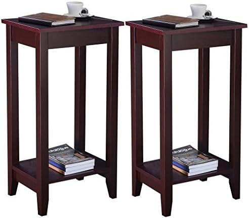 CHSGJY Set of 2 Tall End Table Coffee Stand Night Side Accent Furniture Brown Home Decor