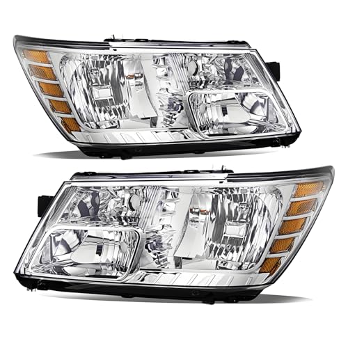 Headlights Assembly for 2009 2010 2011 2012 2013 2014 2015 2016 2017 2018 2019 2020 Dodge Journey Replacement Headlamp Assembly,Chrome Housing Amber Side