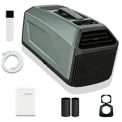 Dual Hose Portable Air Conditioner, 5000 BTU Grid Independent HVAC Cooling Equipment, 400W Low Draw Mobile AC for Camping Tent, Vehicle, Workshop, Shed & Pop Up Canopy, Touch adjustment