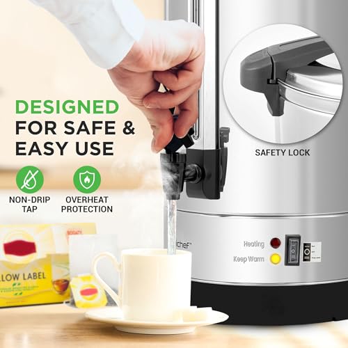 Image of NutriChef 19L Water Boiler Hot Water Dispenser Urn | Large Electric Kettle with Keep Warm Function, Safety Lock Lid & Stainless Steel Inner Pot for Tea & Hot Beverages (Black & Silver).