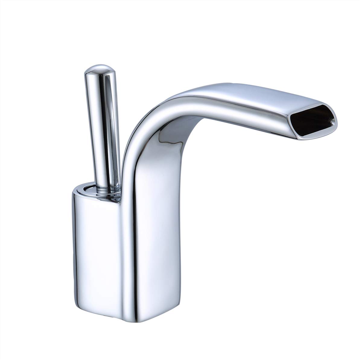 YUELIFE Single Handle Waterfall Bathroom Faucet with Lead Free Brass Body and Wide Spout, Commercial Deck Mounted Bathroom Faucets with Supply Hose, Chrome
