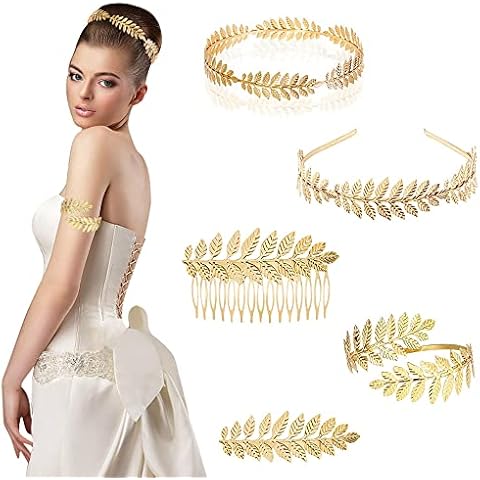 LYTIVAGEN 5 PCS Gold Leaf Headband Roman Goddess Headband Greek Goddess Headpiece Crown Tiara Gold Leaf Hairband Laurel Crown Roman Head Wreath Bridal Hair Accessories for Wedding, Party, Fashion Show Cover