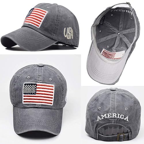 Image of IZUS Women USA-Flag Baseball-Cap American Patriotic Baseball Hats Men's Distressed-Cotton Dad-Hat for Adult Teens